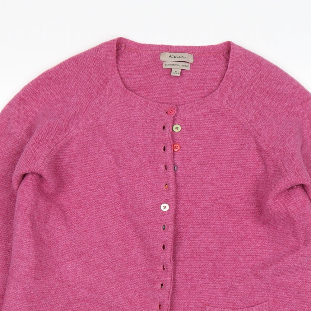 Ken Womens Pink Round Neck  Wool Cardigan Jumper Size M