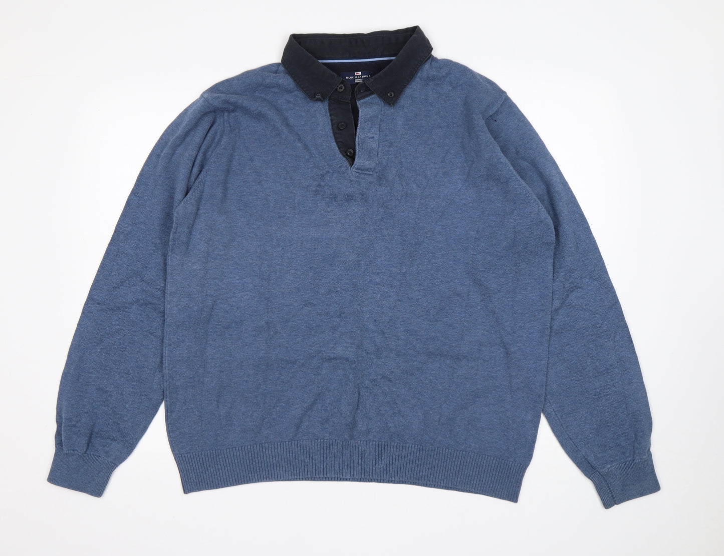 M&S Mens Blue Collared  Cotton Pullover Jumper Size L