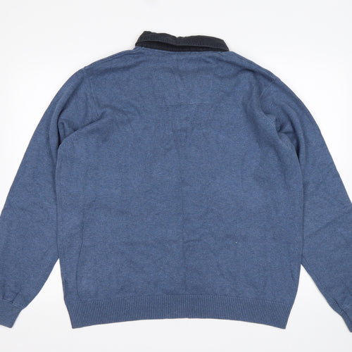 M&S Mens Blue Collared  Cotton Pullover Jumper Size L