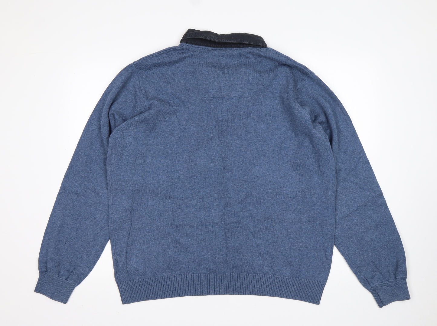 M&S Mens Blue Collared  Cotton Pullover Jumper Size L