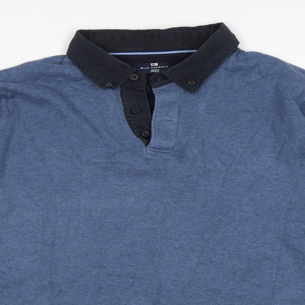 M&S Mens Blue Collared  Cotton Pullover Jumper Size L