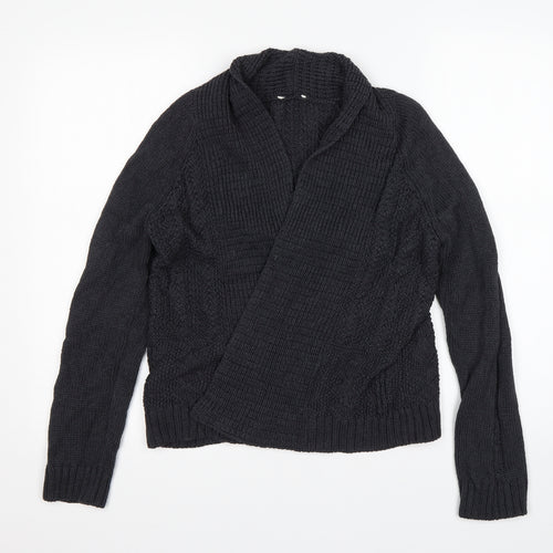 M&S Womens Grey V-Neck  Cotton Cardigan Jumper Size 8