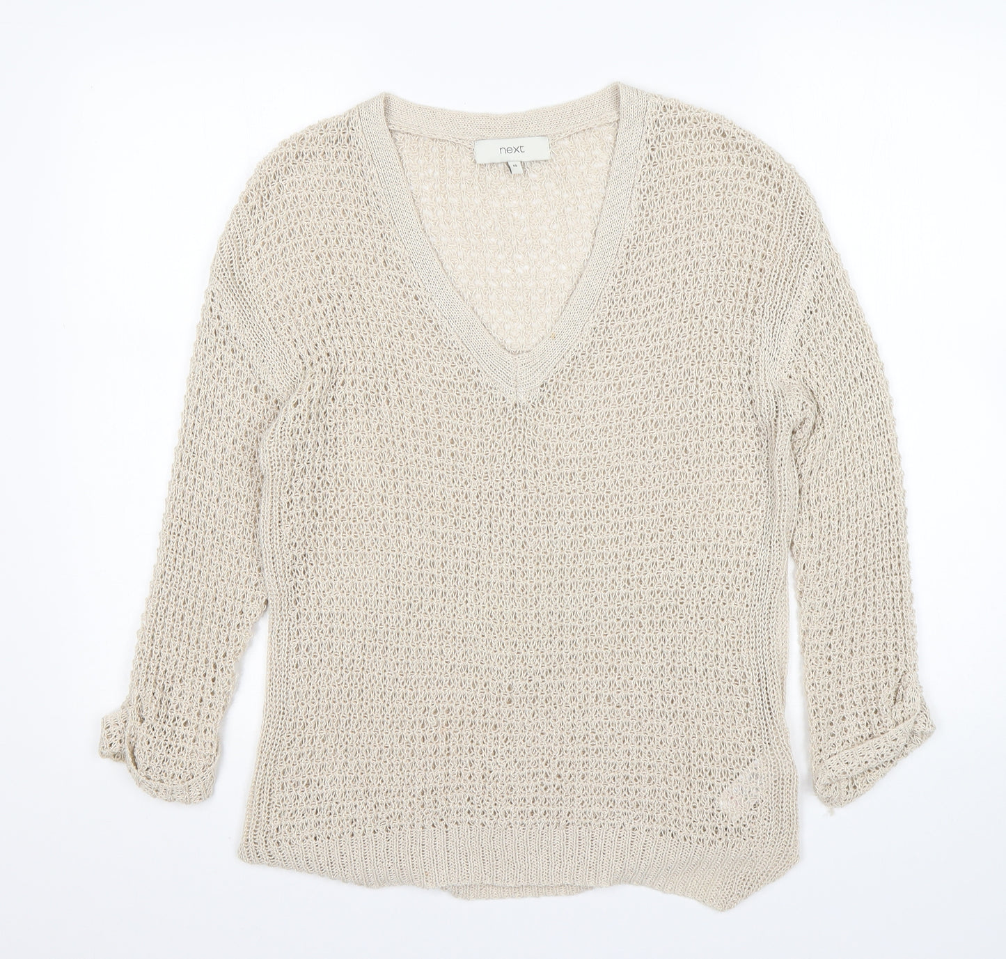 NEXT Womens Beige V-Neck  Acrylic Pullover Jumper Size 14