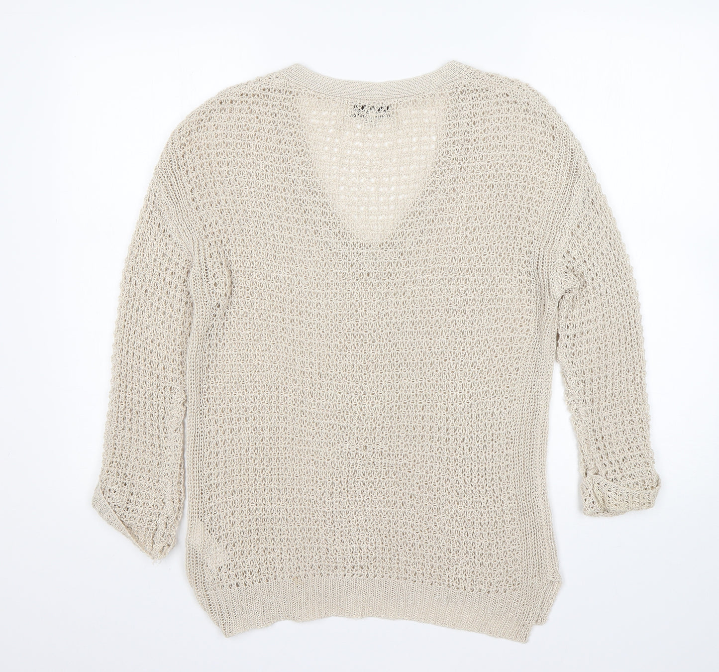 NEXT Womens Beige V-Neck  Acrylic Pullover Jumper Size 14