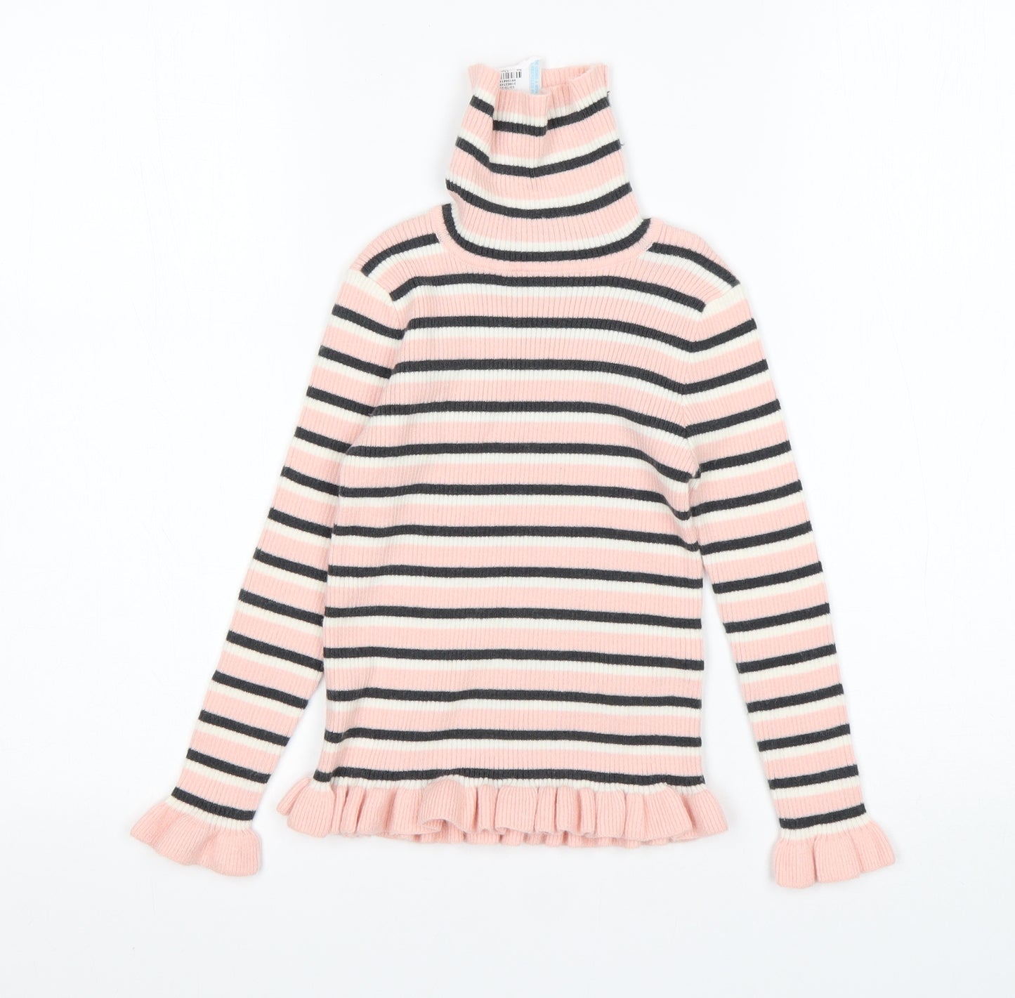 Primark Girls Multicoloured Roll Neck Striped Polyester Pullover Jumper Size 6-7 Years