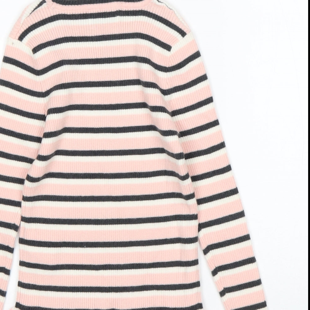 Primark Girls Multicoloured Roll Neck Striped Polyester Pullover Jumper Size 6-7 Years