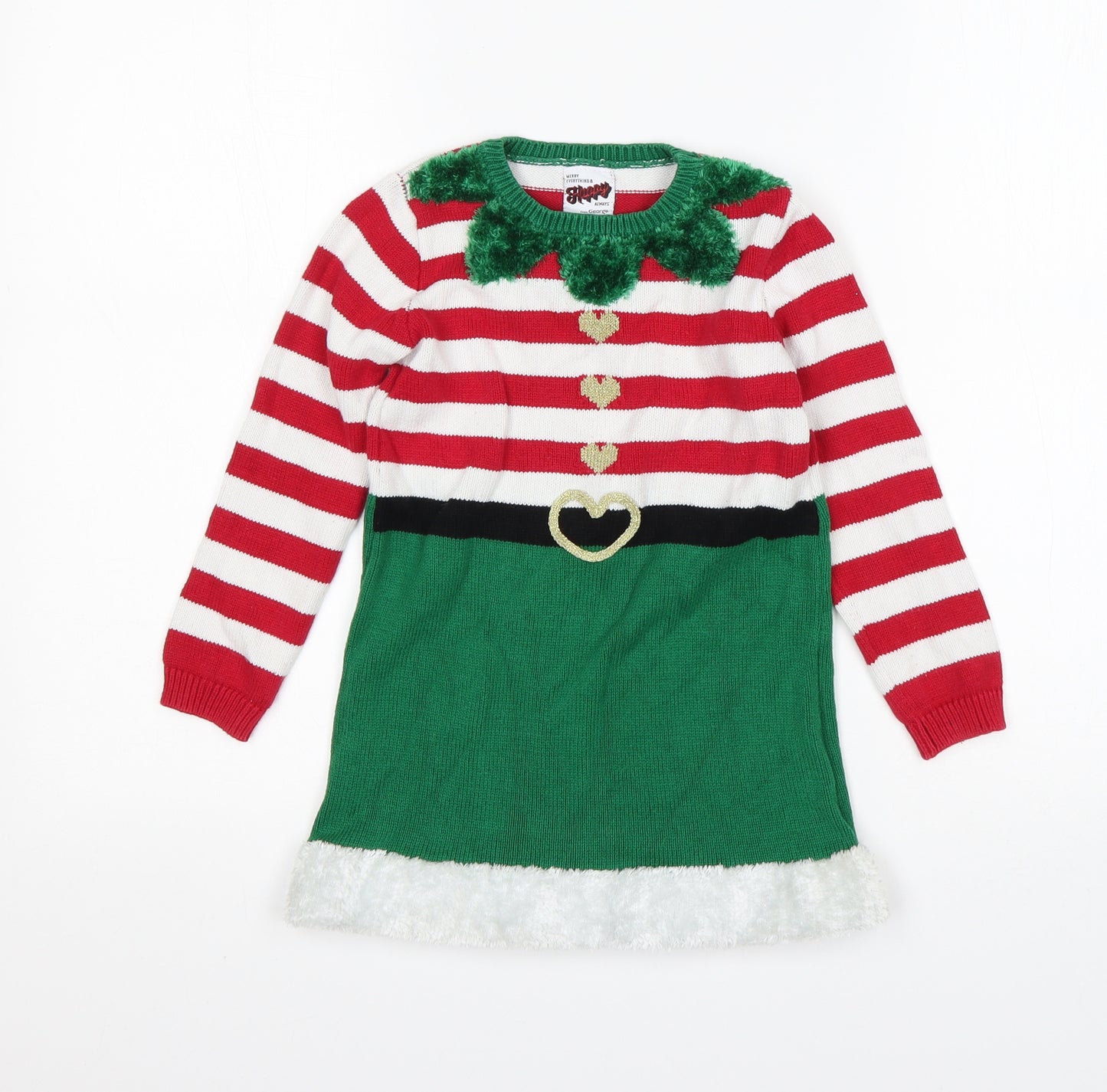 George Girls Multicoloured Striped Cotton Jumper Dress  Size 3-4 Years  Round Neck  - Christmas