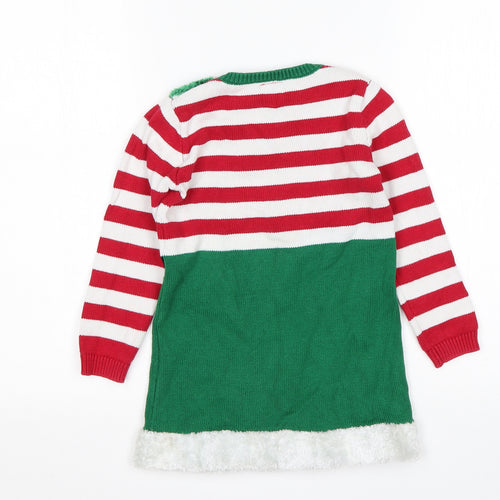 George Girls Multicoloured Striped Cotton Jumper Dress  Size 3-4 Years  Round Neck  - Christmas