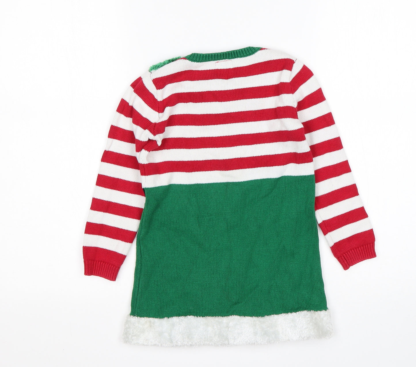 George Girls Multicoloured Striped Cotton Jumper Dress  Size 3-4 Years  Round Neck  - Christmas