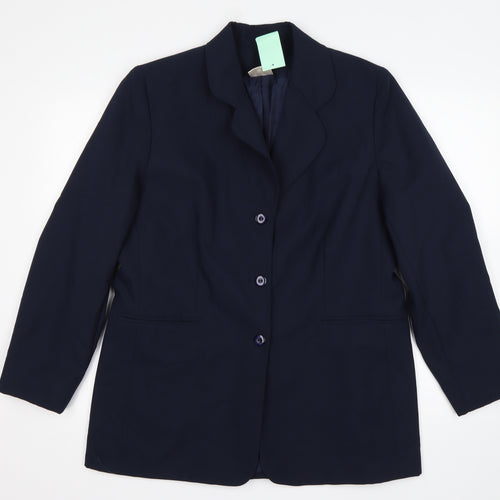 Preworn Womens Blue  Polyester Jacket Suit Jacket Size 16