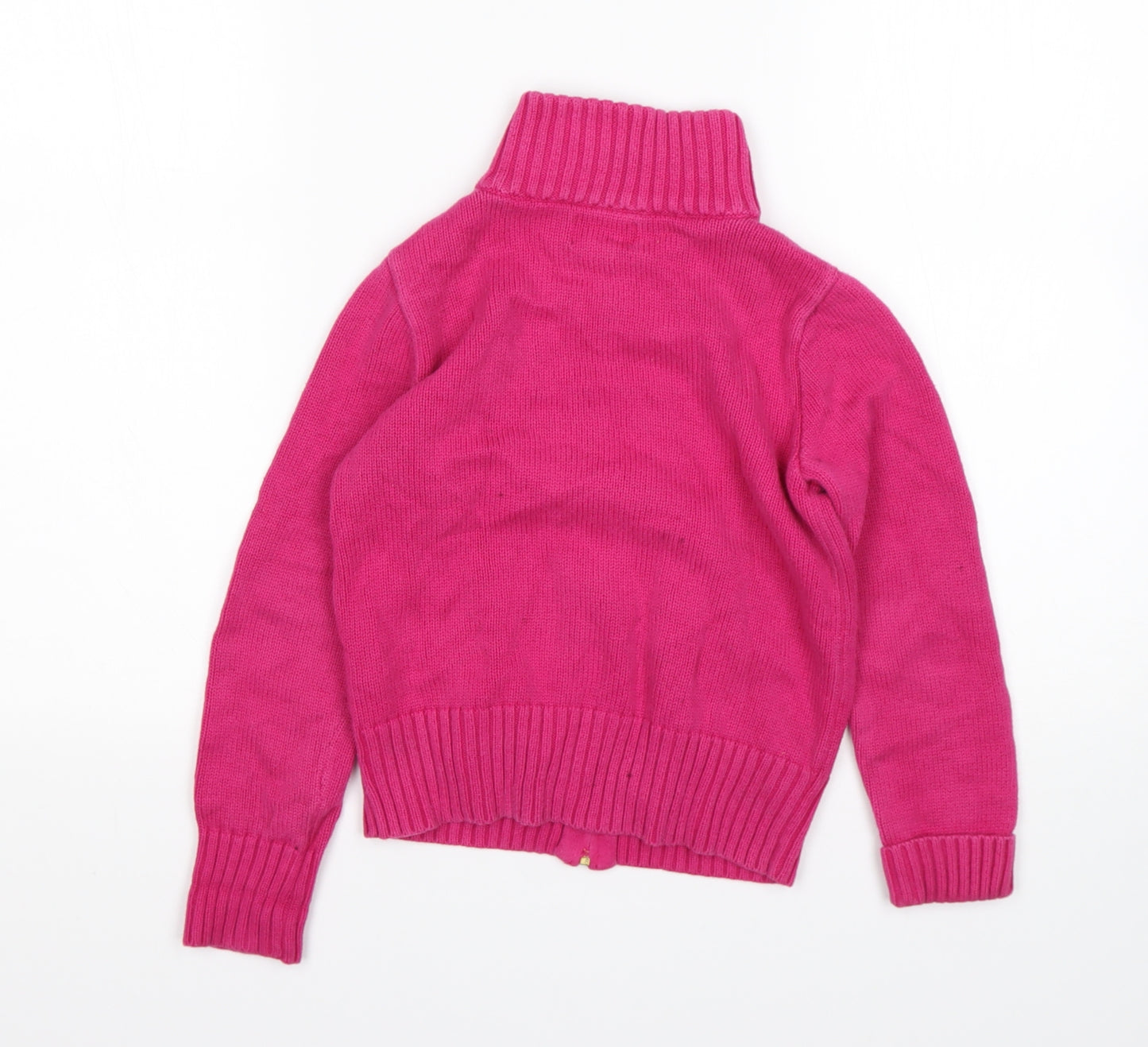Polo Ralph Lauren Girls Pink Mock Neck  Cotton Full Zip Jumper Size 7 Years