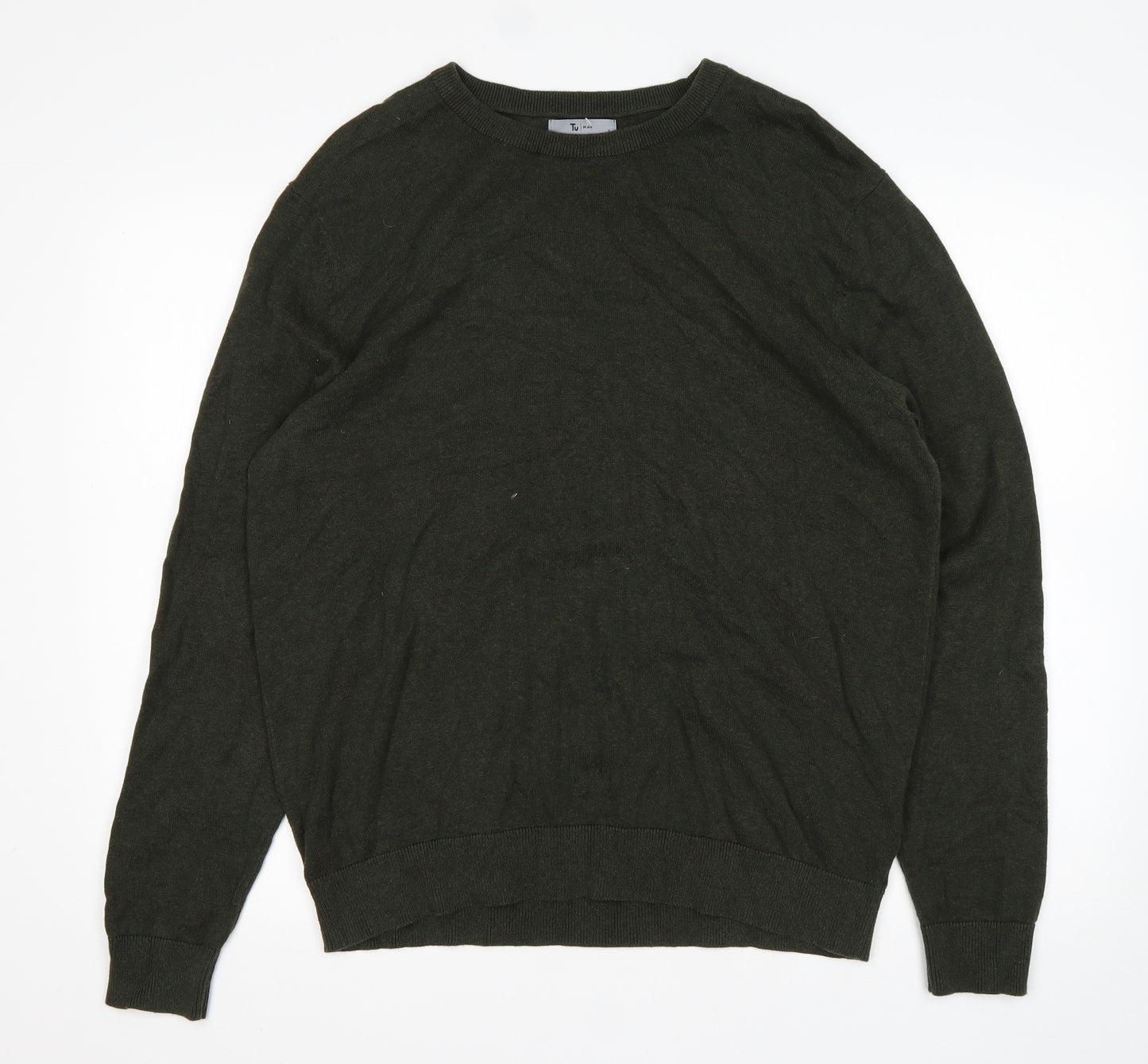 TU Mens Green Round Neck  Cotton Pullover Jumper Size L