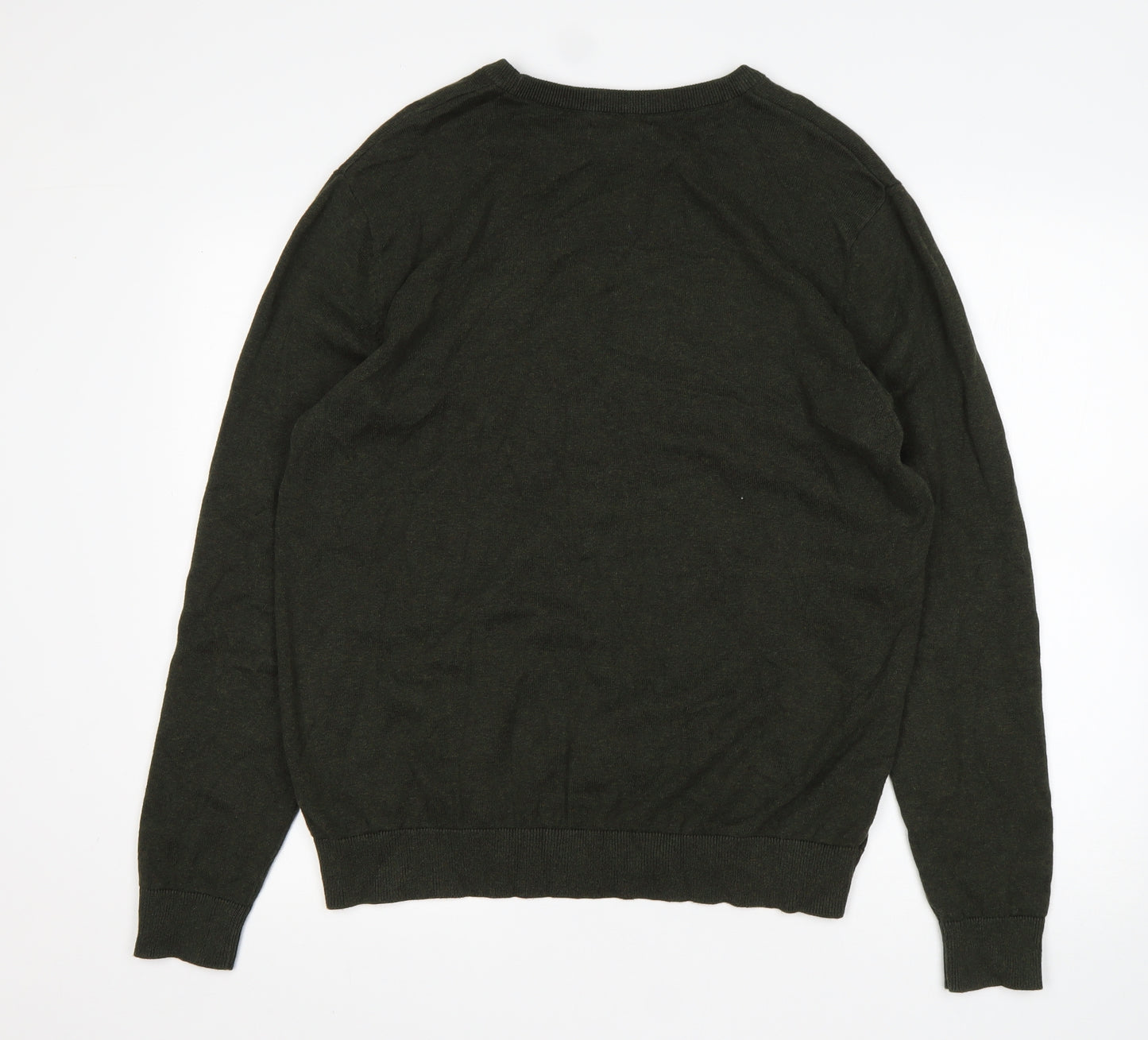 TU Mens Green Round Neck  Cotton Pullover Jumper Size L