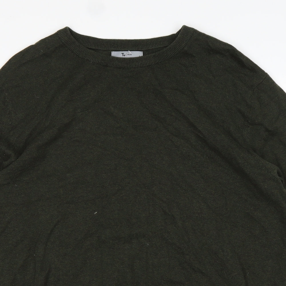 TU Mens Green Round Neck  Cotton Pullover Jumper Size L