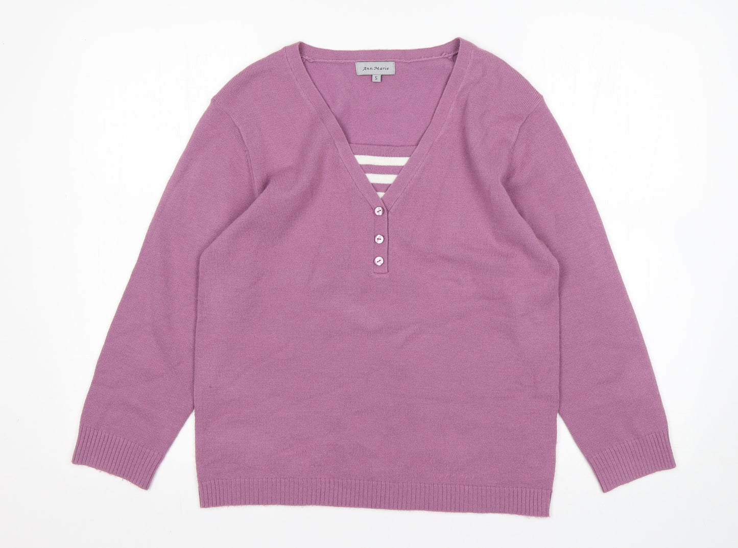 Ann Marie Womens Purple V-Neck  Acrylic Pullover Jumper Size S