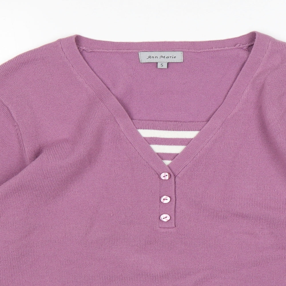 Ann Marie Womens Purple V-Neck  Acrylic Pullover Jumper Size S