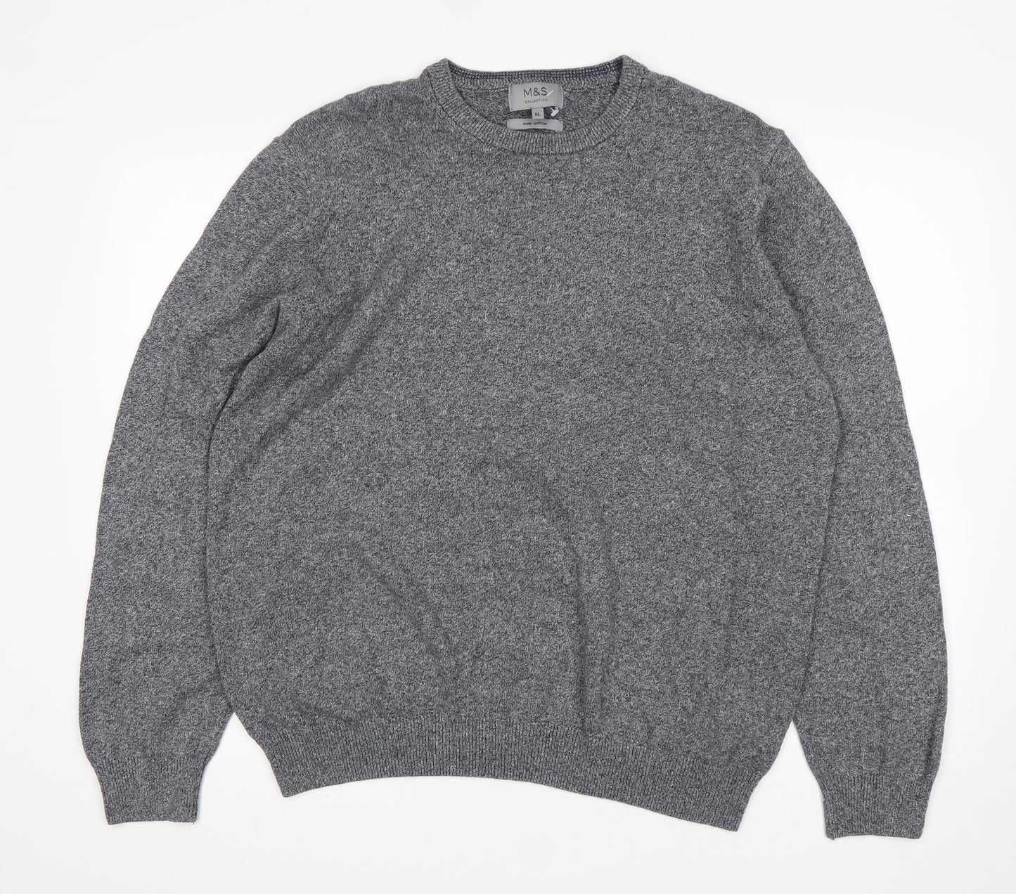 M&S Mens Grey Round Neck  Cotton Pullover Jumper Size XL