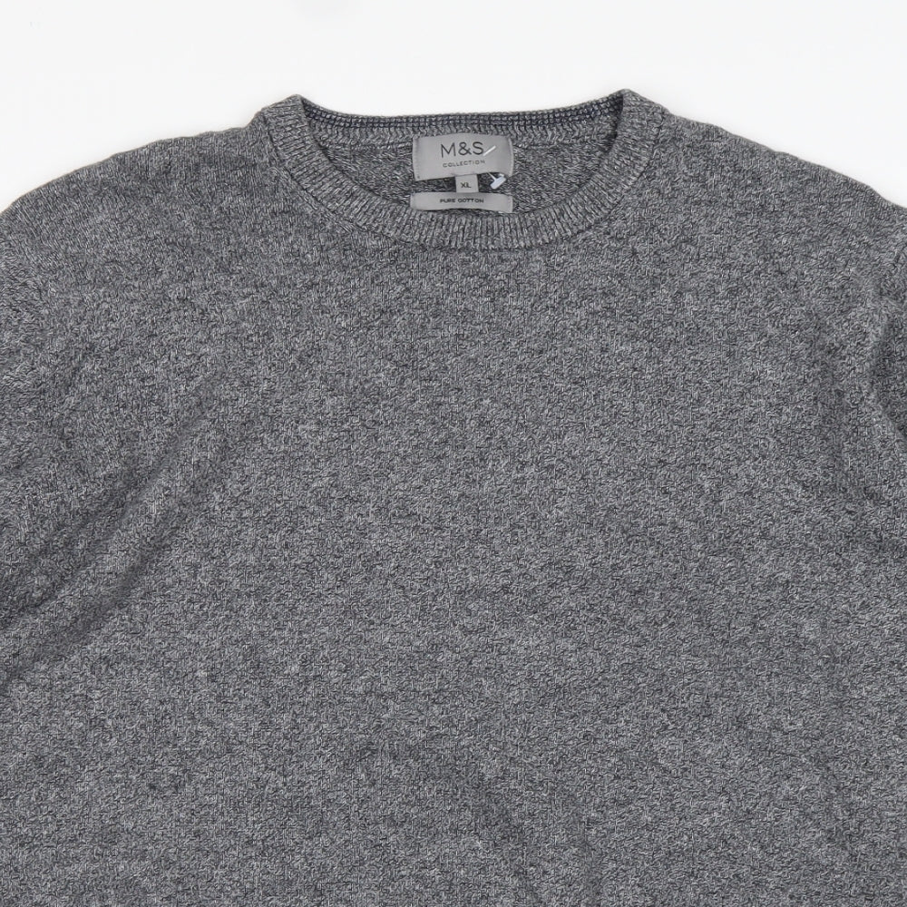 M&S Mens Grey Round Neck  Cotton Pullover Jumper Size XL