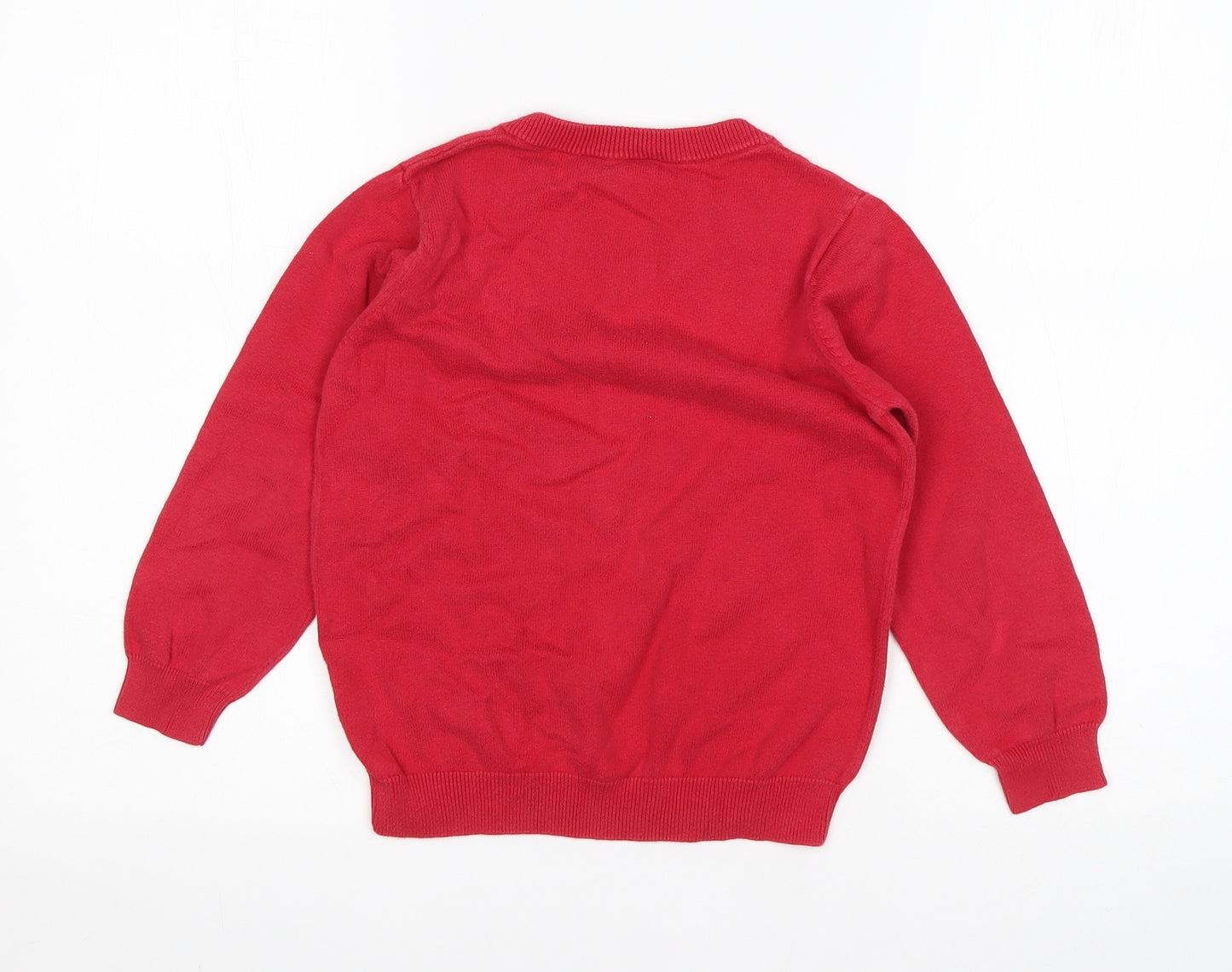 TU Boys Red V-Neck  Cotton Pullover Jumper Size 7 Years