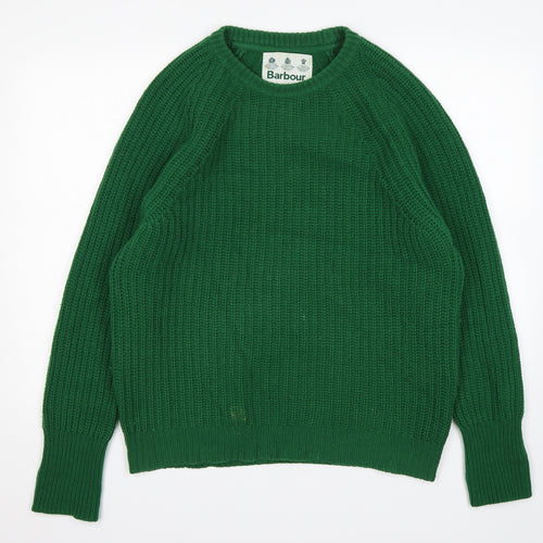 Barbour Mens Green Round Neck  Wool Pullover Jumper Size M