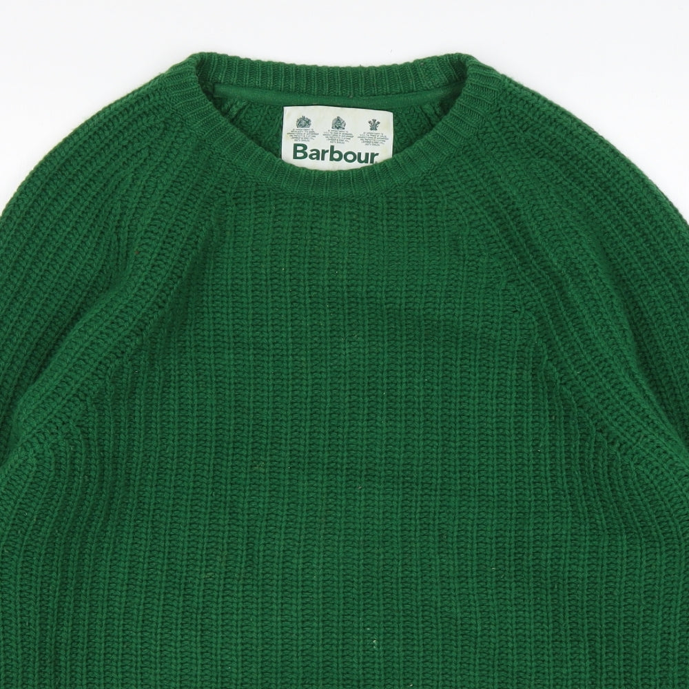 Barbour Mens Green Round Neck  Wool Pullover Jumper Size M