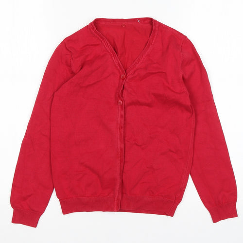 George Girls Red V-Neck  Cotton Cardigan Jumper Size 9-10 Years