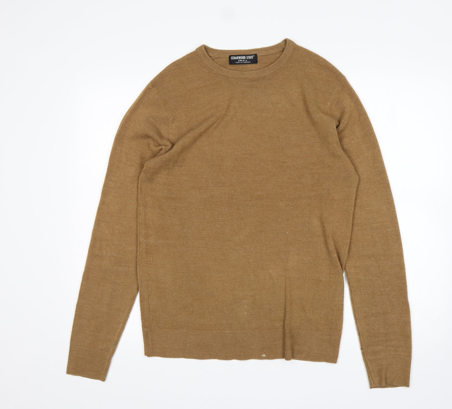 Cedar Wood State Mens Brown Round Neck  Acrylic Pullover Jumper Size S