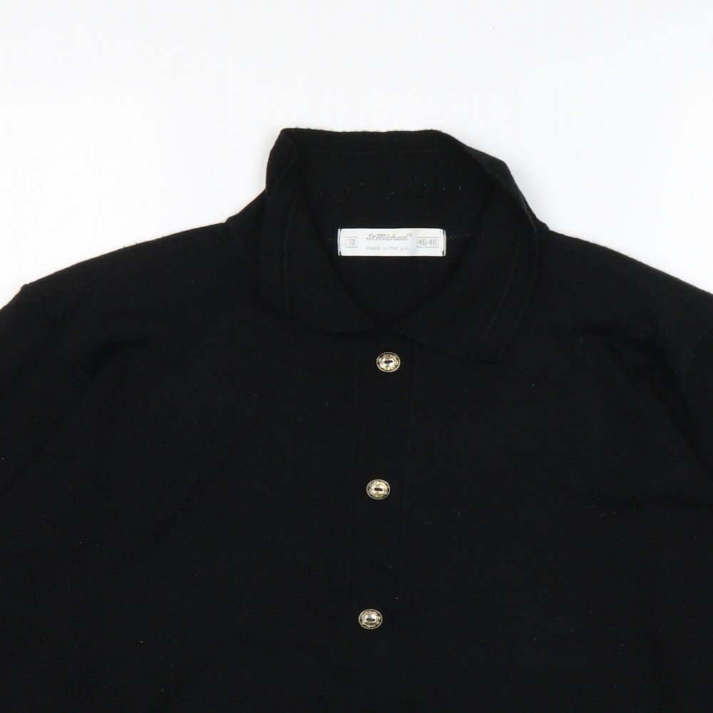 St Michael Womens Black Collared  Acrylic Cardigan Jumper Size 18