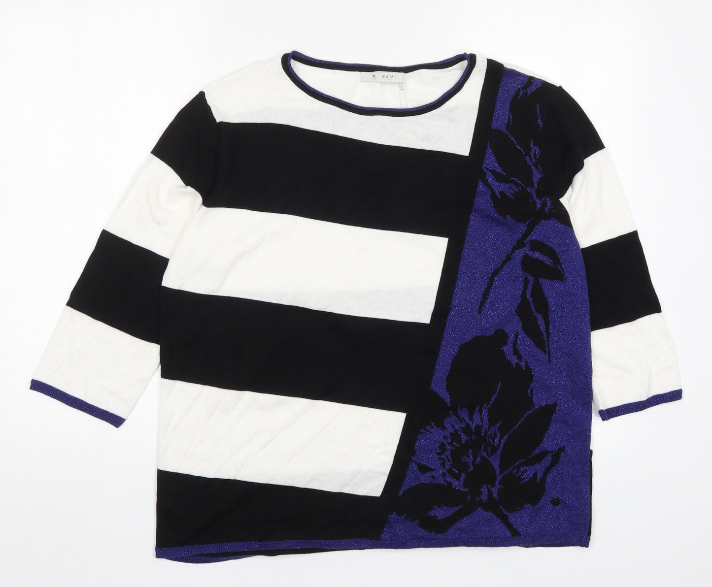 monari Womens Multicoloured Round Neck Striped Cotton Pullover Jumper Size 16   - Flowers
