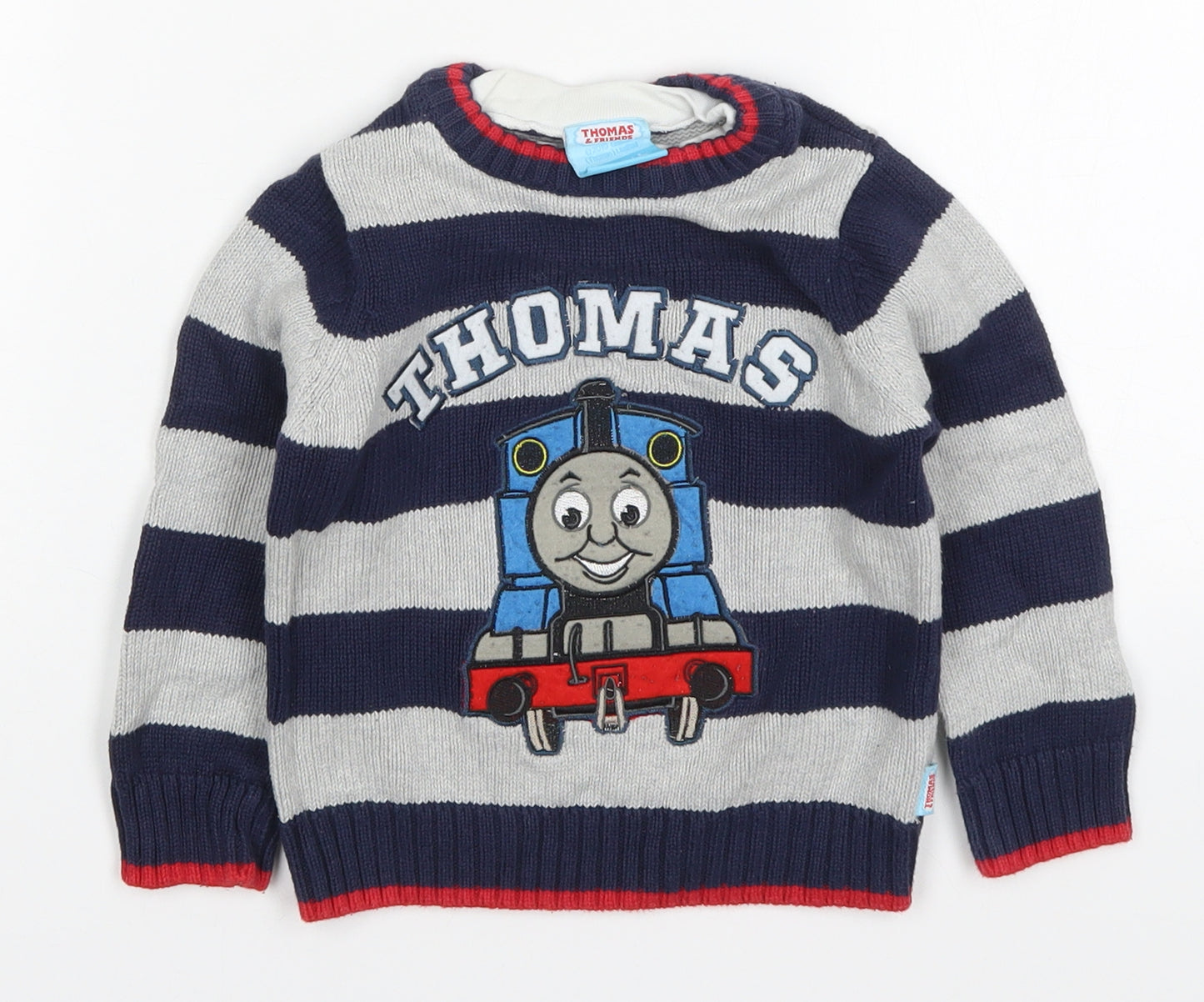 Preworn Boys Multicoloured Round Neck Striped Cotton Pullover Jumper Size 2-3 Years  Pullover - Thomas the Tank Engine