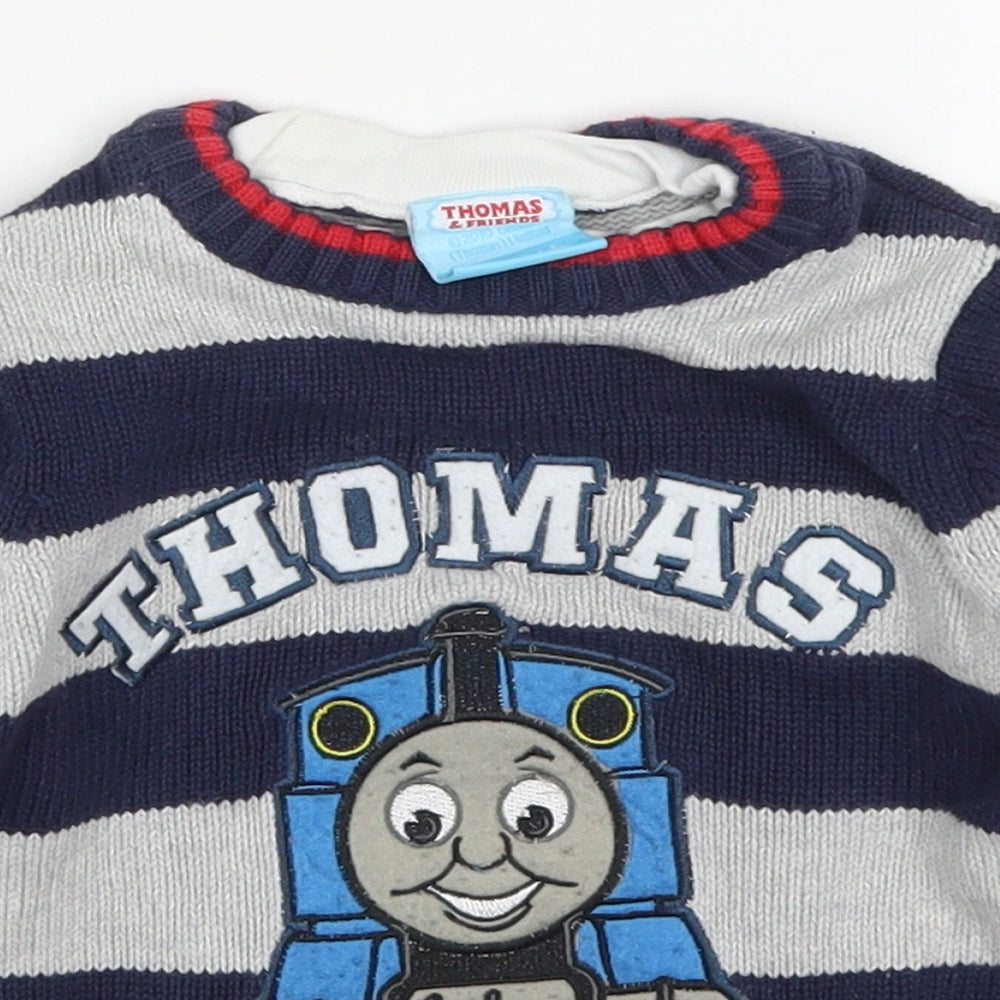 Preworn Boys Multicoloured Round Neck Striped Cotton Pullover Jumper Size 2-3 Years  Pullover - Thomas the Tank Engine