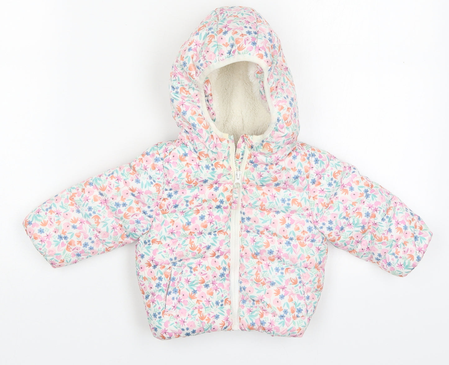 F&F Girls Multicoloured Floral  Basic Coat Coat Size 0-3 Months   Zip