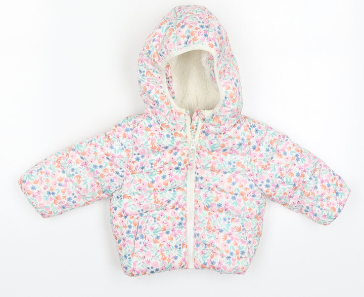 F&F Girls Multicoloured Floral  Basic Coat Coat Size 0-3 Months   Zip