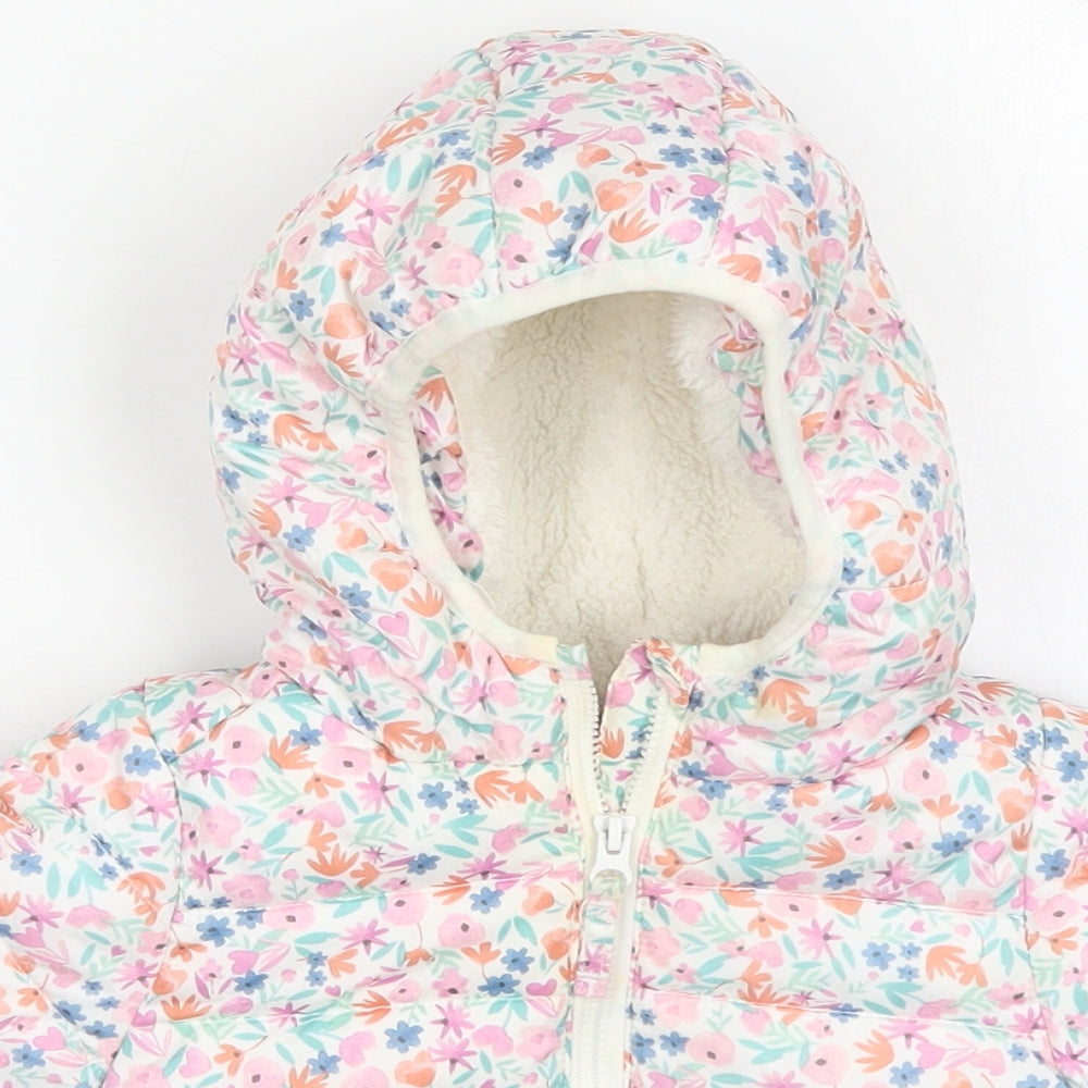 F&F Girls Multicoloured Floral  Basic Coat Coat Size 0-3 Months   Zip