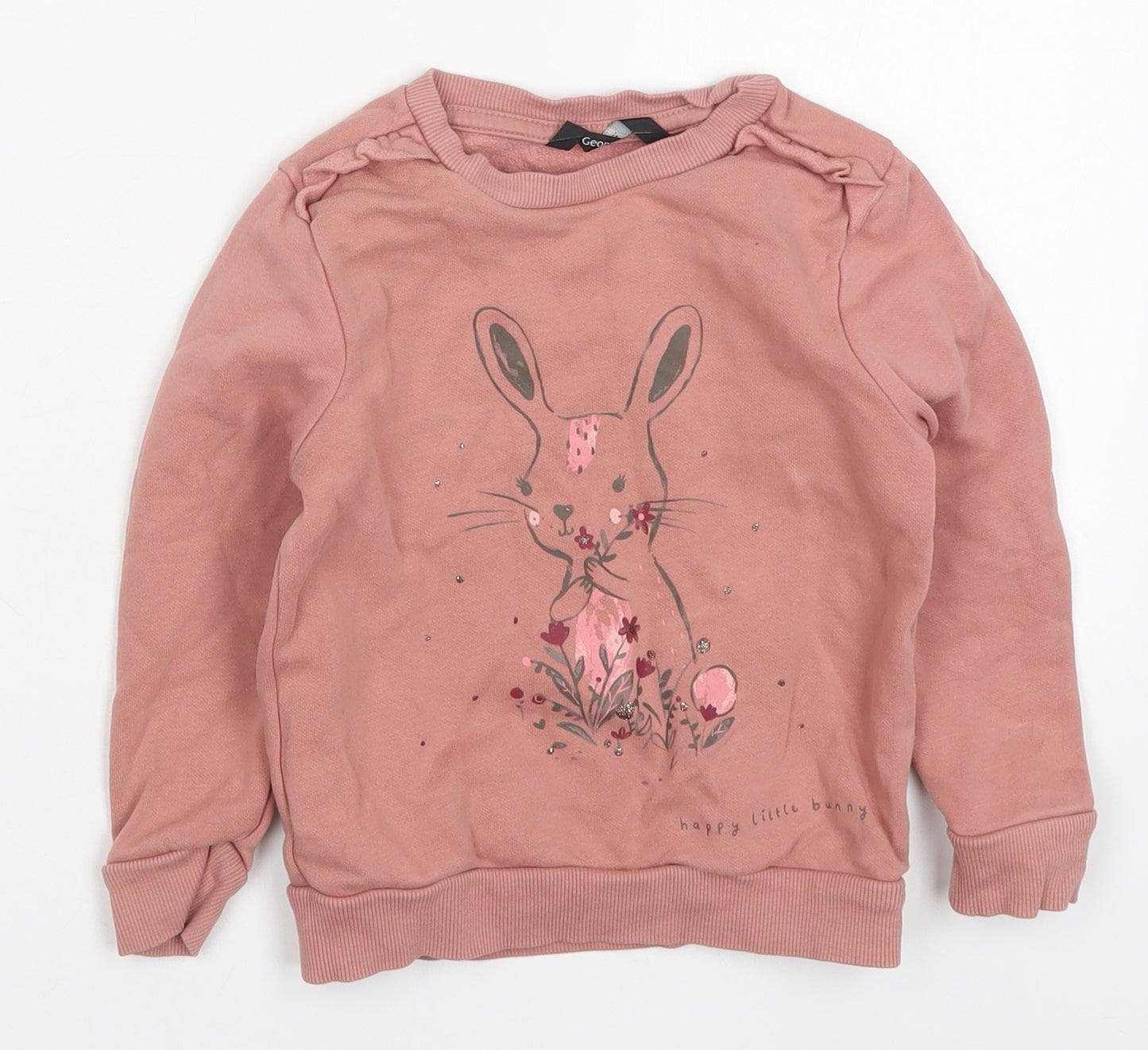 George Girls Pink  Cotton Pullover Sweatshirt Size 3-4 Years  Pullover - Happy Little Bunny