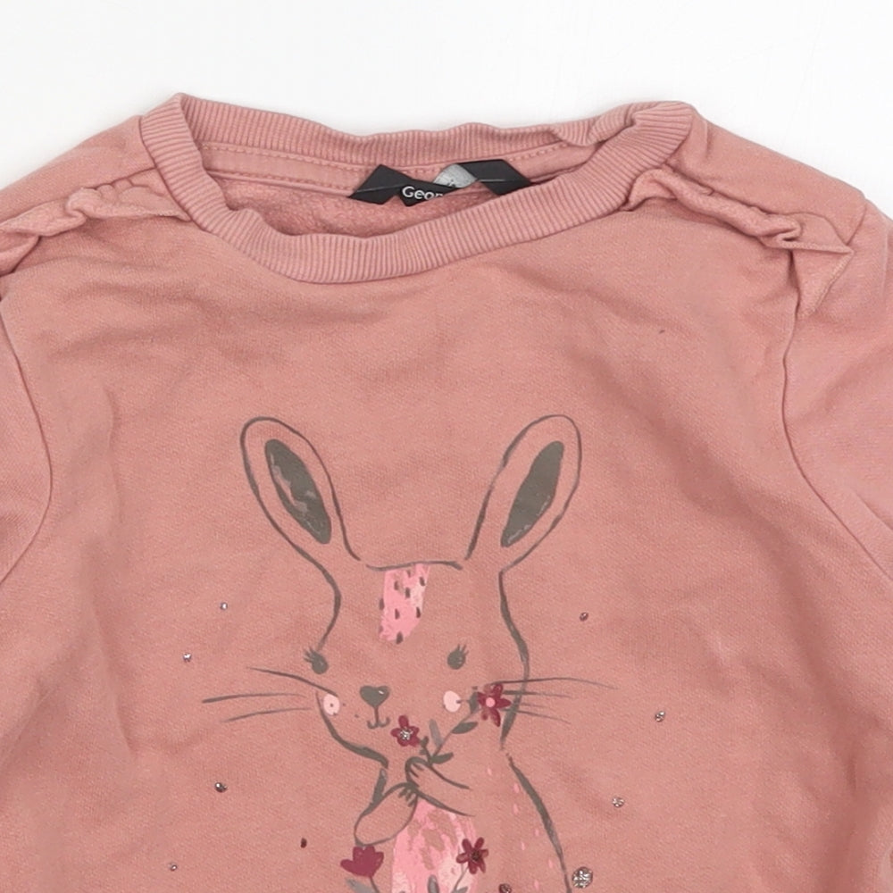 George Girls Pink  Cotton Pullover Sweatshirt Size 3-4 Years  Pullover - Happy Little Bunny