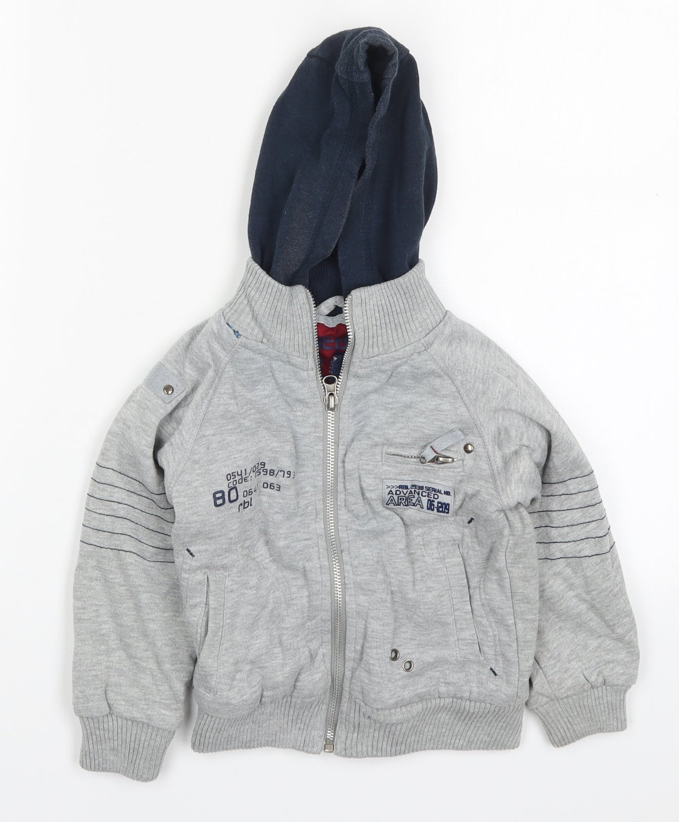 Rebel Junior Boys Grey Spotted Cotton Full Zip Hoodie Size 2-3 Years  Zip