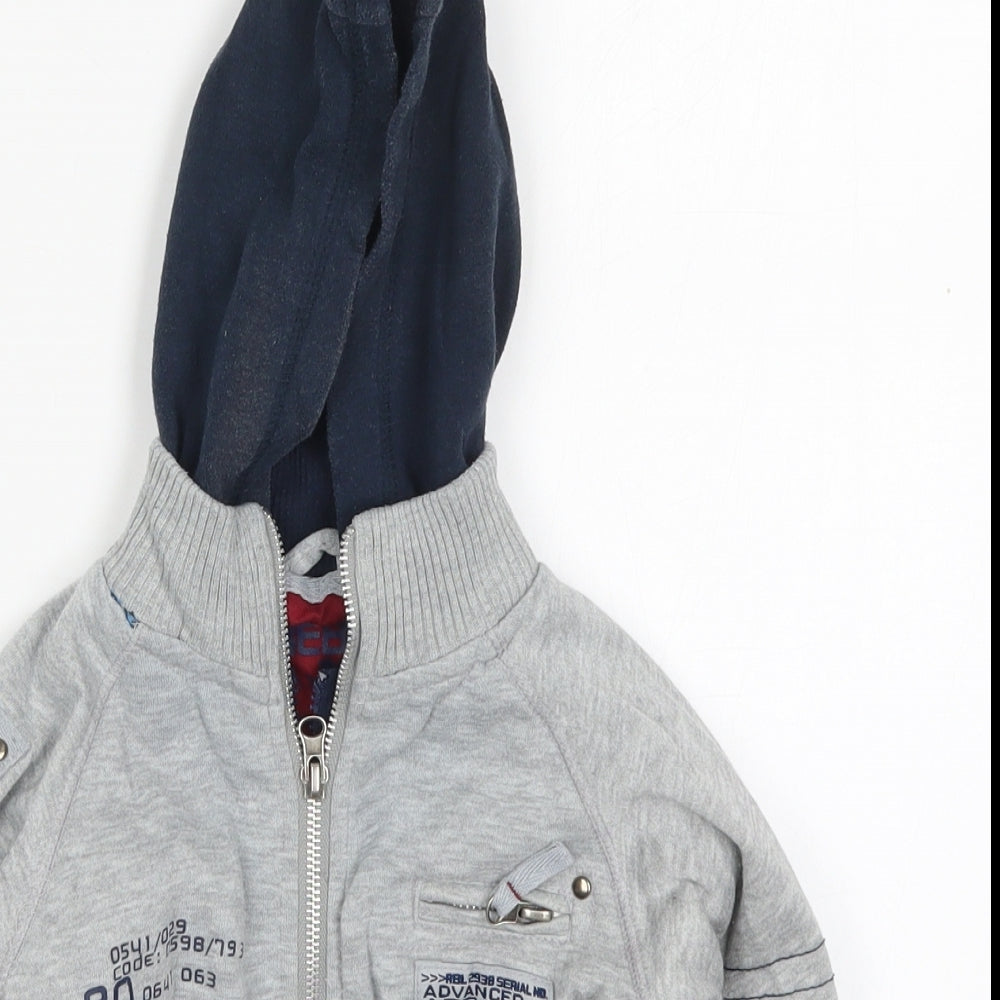 Rebel Junior Boys Grey Spotted Cotton Full Zip Hoodie Size 2-3 Years  Zip