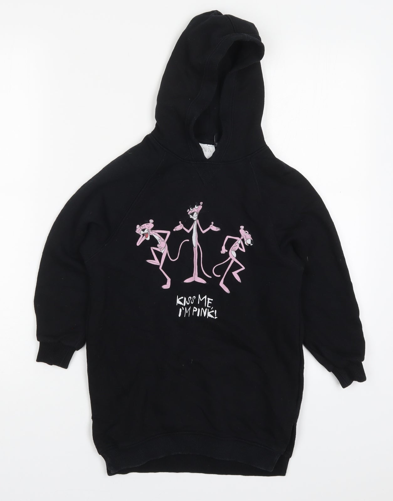 Zara Girls Black  Cotton Pullover Hoodie Size 7 Years  Pullover - Kiss Me I'm Pink Panther