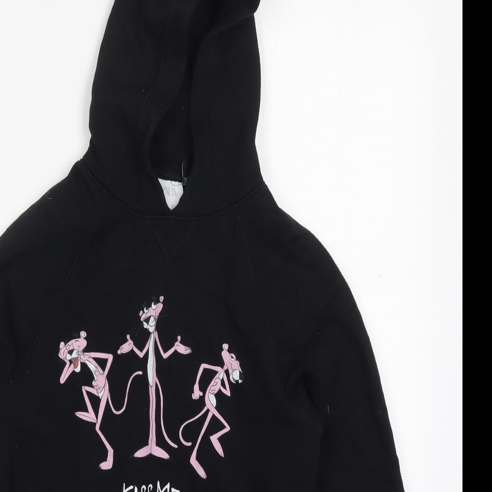 Zara Girls Black  Cotton Pullover Hoodie Size 7 Years  Pullover - Kiss Me I'm Pink Panther