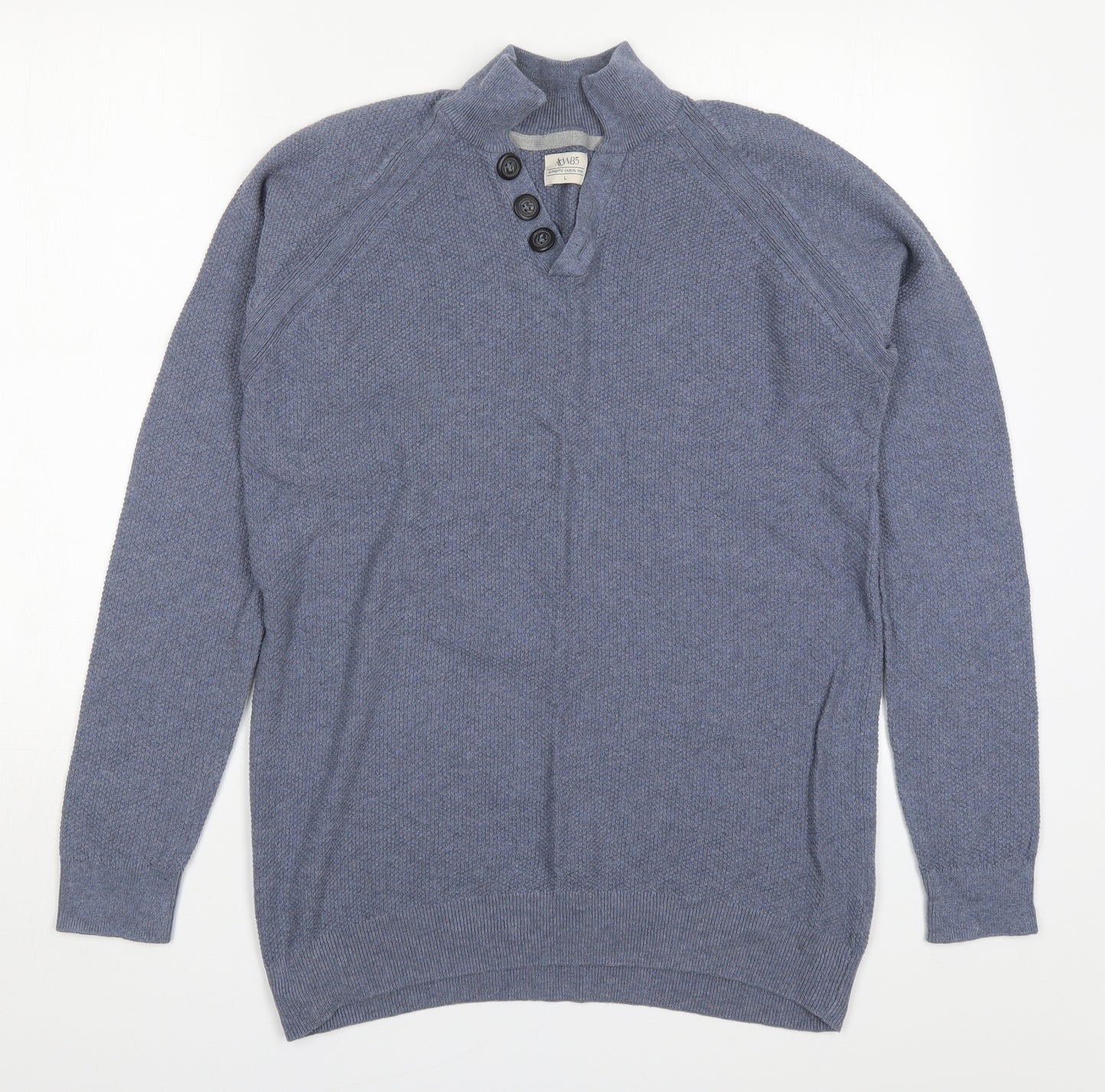 Matalan Mens Blue V-Neck  Cotton Henley Jumper Size L