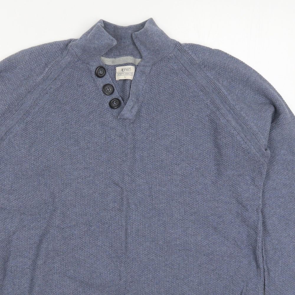 Matalan Mens Blue V-Neck  Cotton Henley Jumper Size L