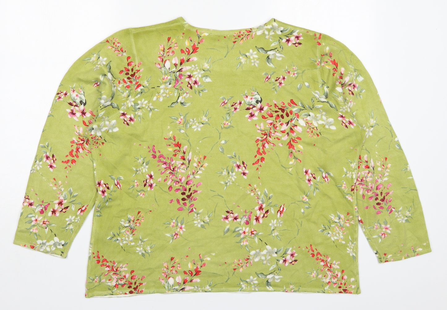 Bonmarché Womens Green Round Neck Floral Acrylic Pullover Jumper Size 20