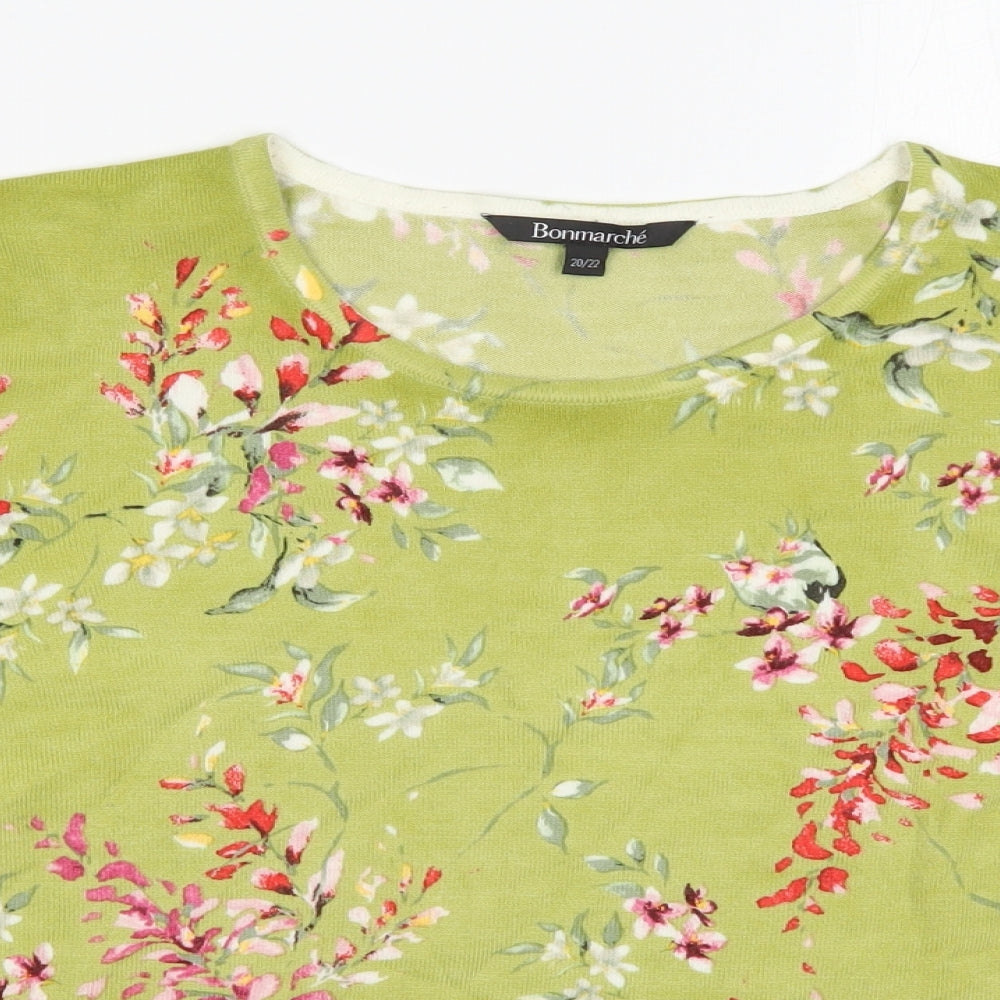 Bonmarché Womens Green Round Neck Floral Acrylic Pullover Jumper Size 20