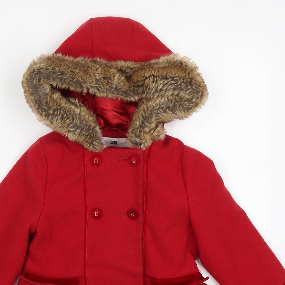 F&F Girls Red   Pea Coat Coat Size 5-6 Years  Button