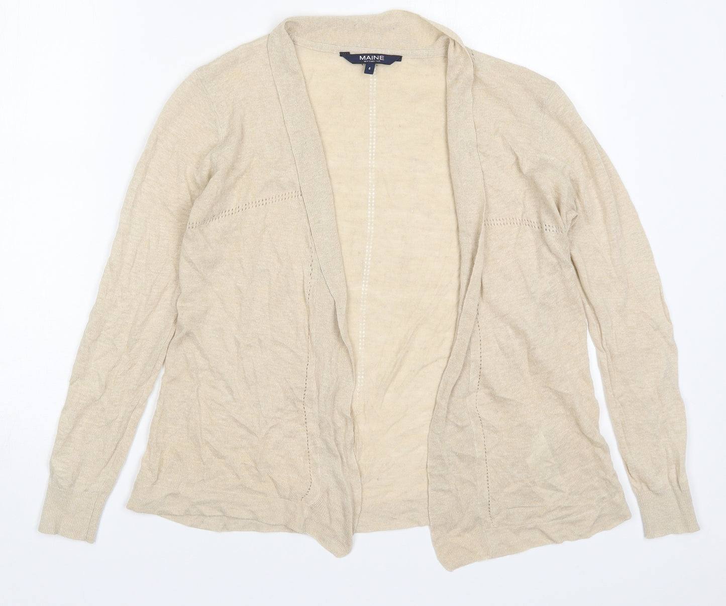 Maine Womens Beige V-Neck  Acrylic Cardigan Jumper Size 8