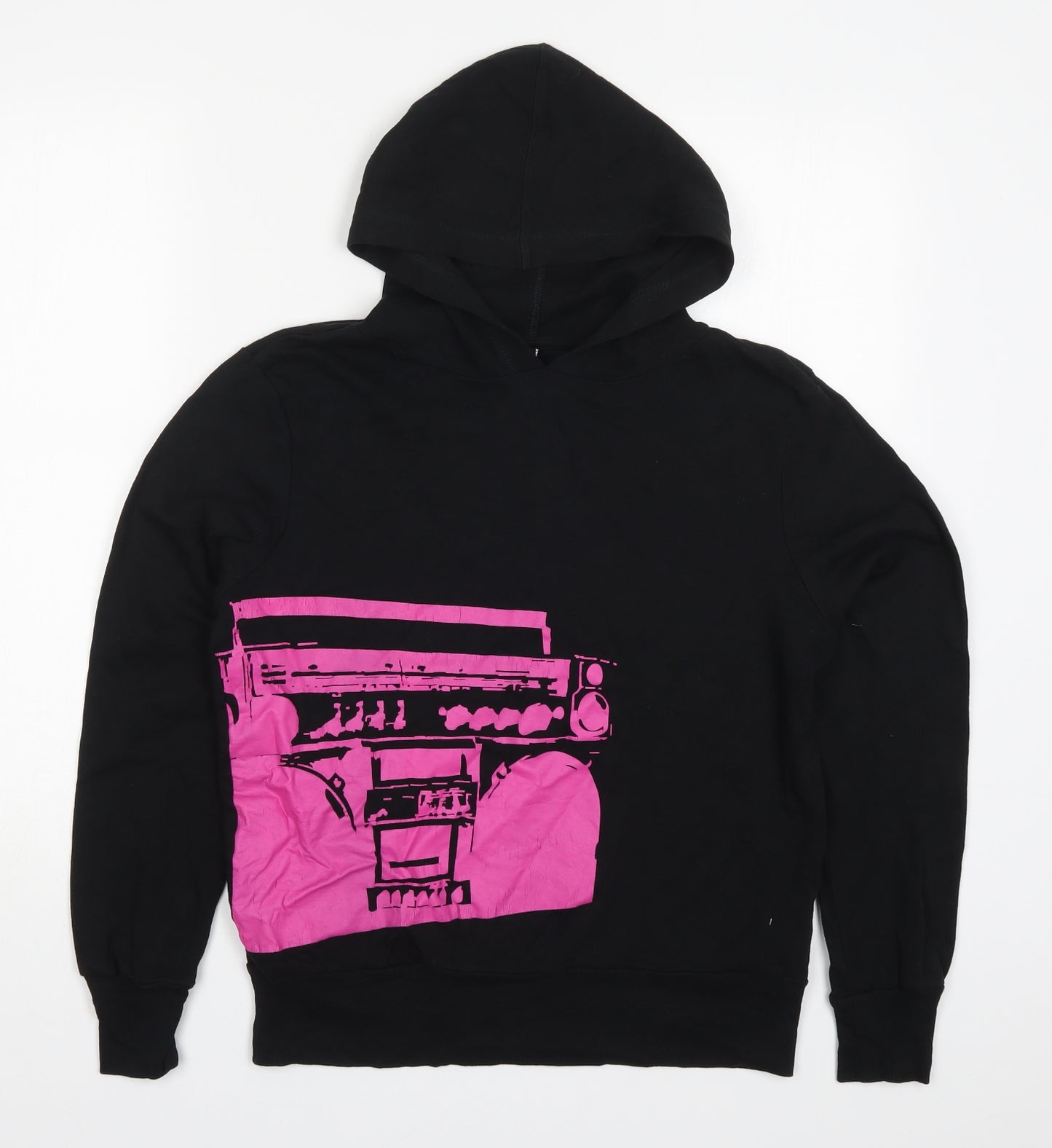 Preworn Boys Black  Cotton Pullover Hoodie Size L  Pullover - Pink Boombox