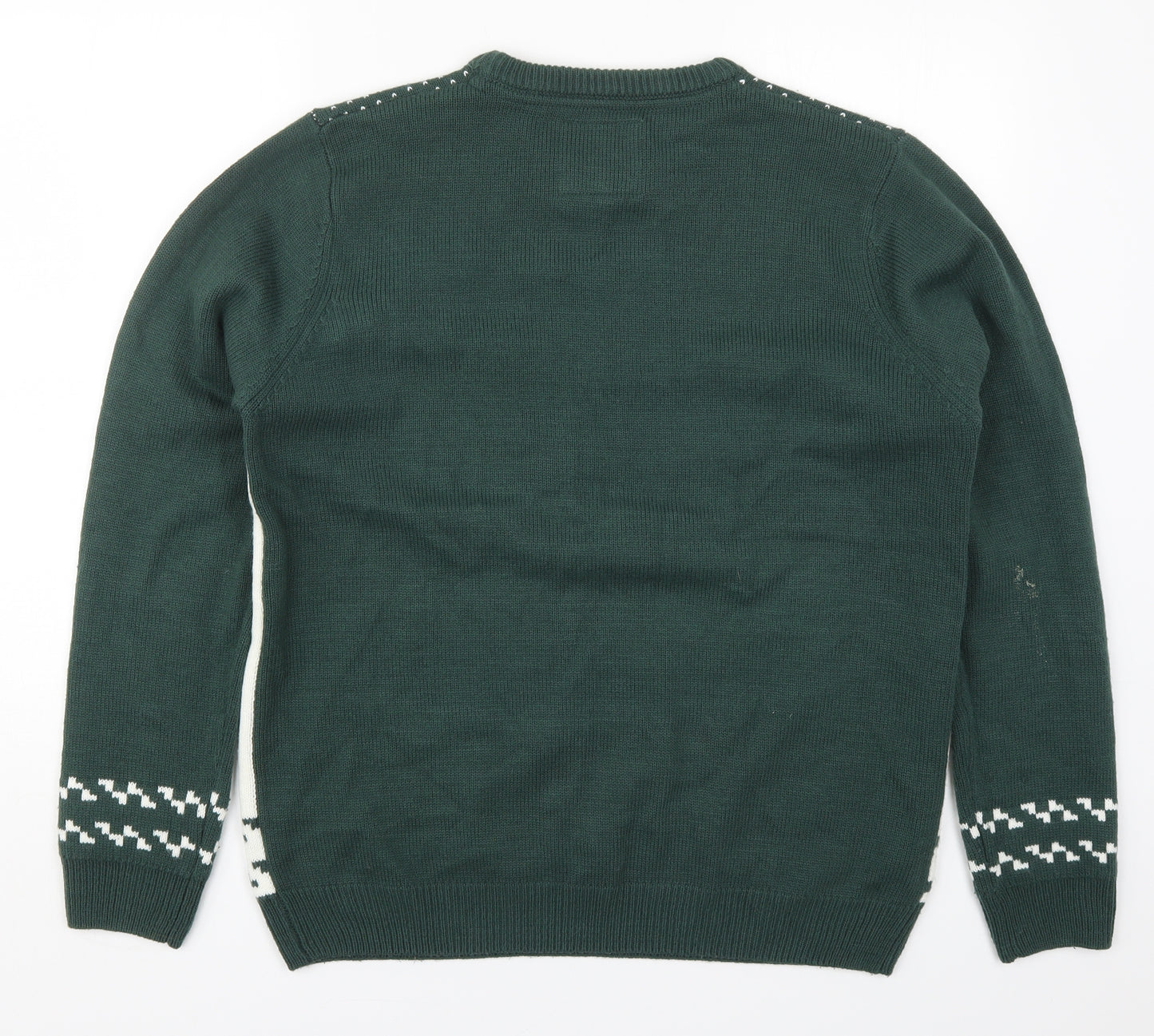 Threadbare Mens Green Round Neck  Acrylic Pullover Jumper Size XL   - Winter Scene