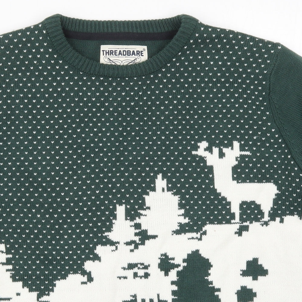 Threadbare Mens Green Round Neck  Acrylic Pullover Jumper Size XL   - Winter Scene