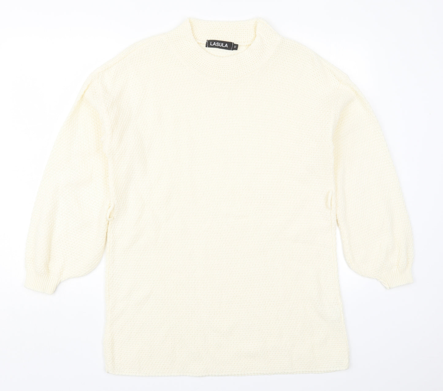 Lasula Womens Beige Round Neck  Acrylic Pullover Jumper Size 10